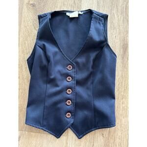 Vtg 1970’s Navy Blue Sleeveless Button Down Polyester Vest 9/10 S